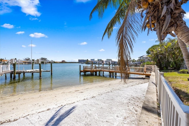 view of dock with a water view