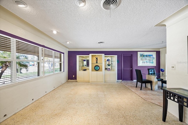 interior space with a textured ceiling