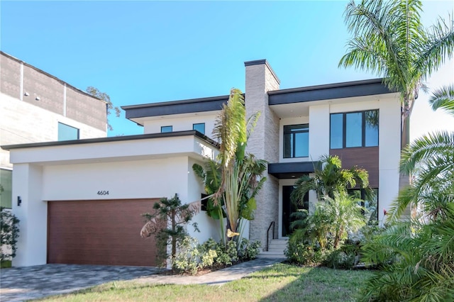 contemporary home featuring a garage