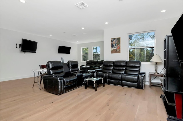 living room with light wood-type flooring