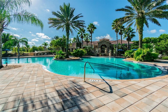 view of swimming pool with a patio