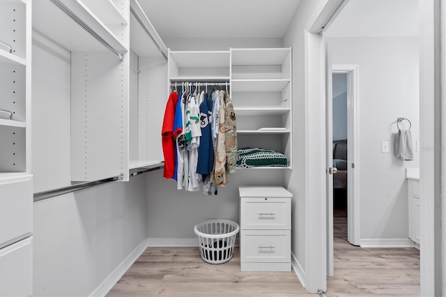 spacious closet featuring light wood-type flooring