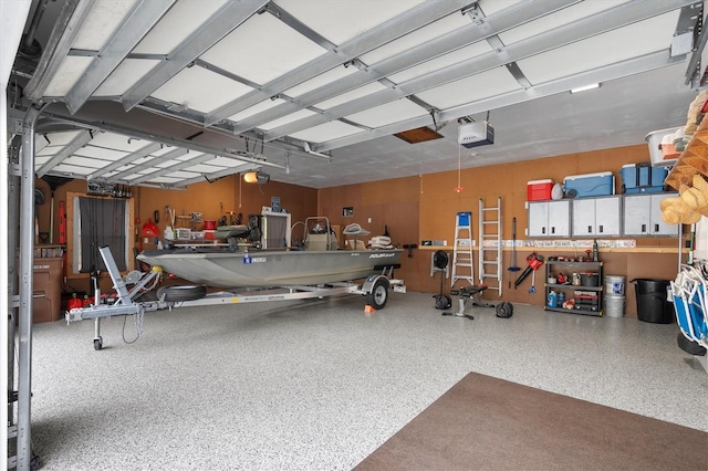 garage with a garage door opener