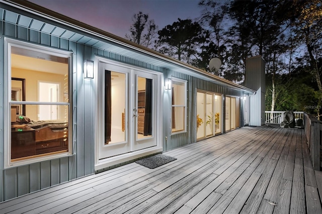 deck at dusk with french doors