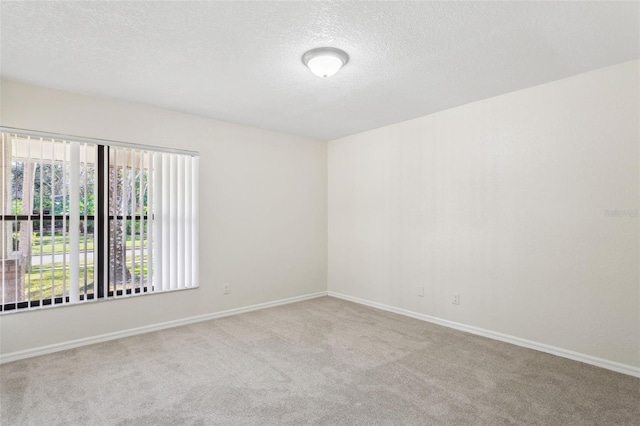 empty room featuring light carpet and a textured ceiling