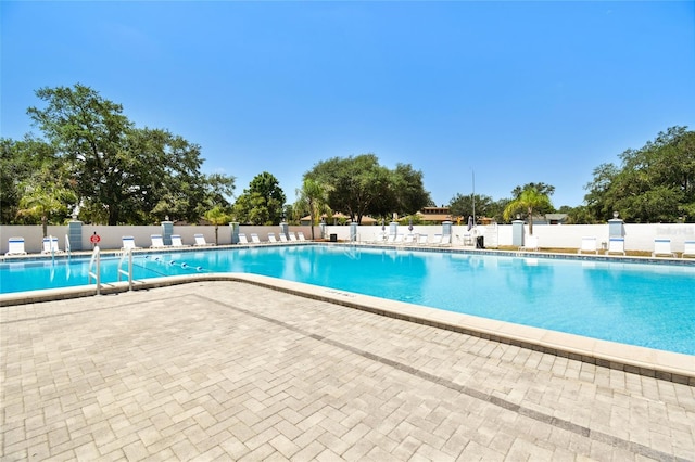 view of swimming pool featuring a patio area