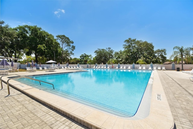 view of swimming pool with a patio