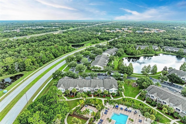 aerial view with a water view