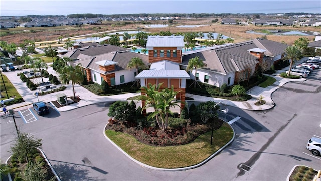 aerial view with a water view