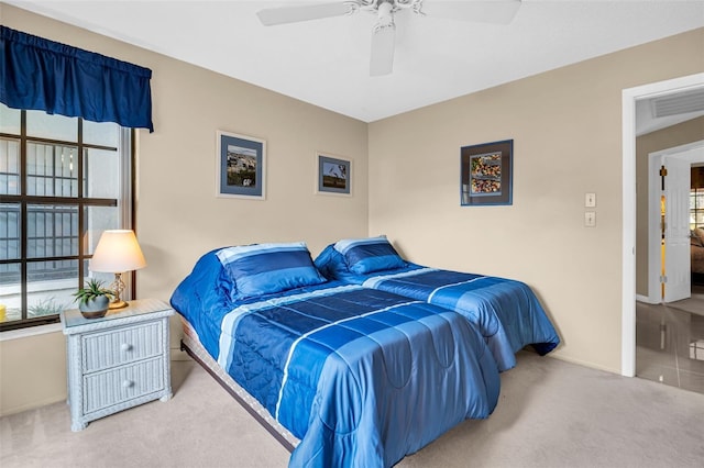 bedroom featuring carpet floors and ceiling fan