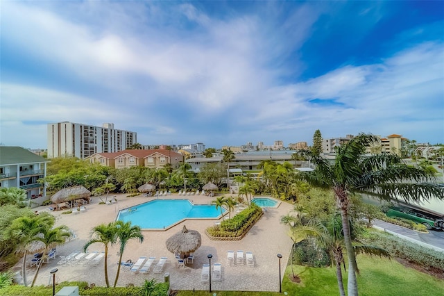 view of pool featuring a patio area