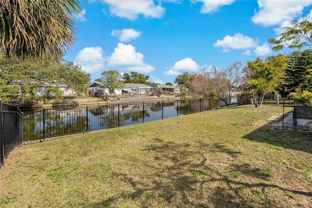 view of yard with a water view