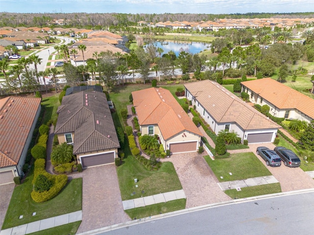 aerial view with a water view