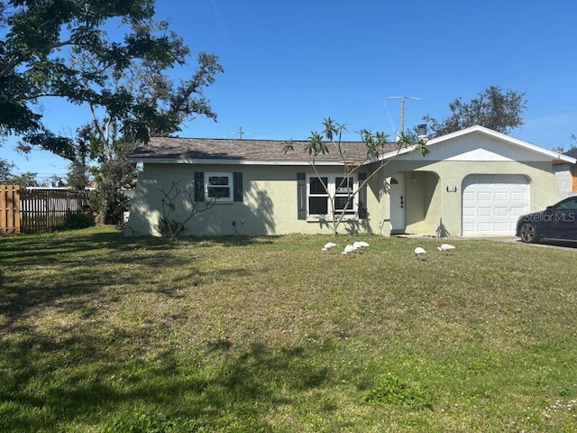 single story home with a garage and a front yard