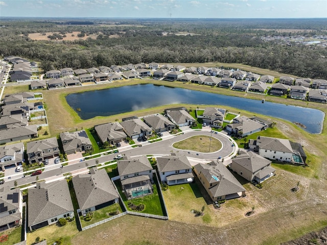 bird's eye view featuring a residential view and a water view