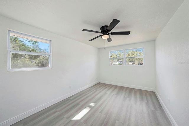 empty room featuring light wood-style floors, a wealth of natural light, and baseboards