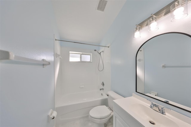 full bathroom with shower / tub combination, vanity, and toilet