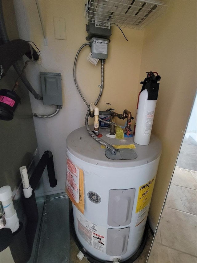 utility room with electric water heater