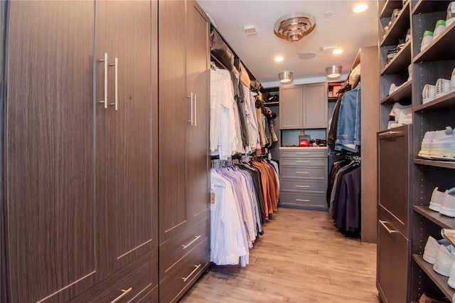 spacious closet featuring light hardwood / wood-style flooring