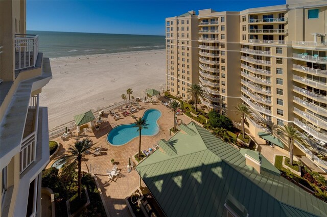 property view of water featuring a view of the beach