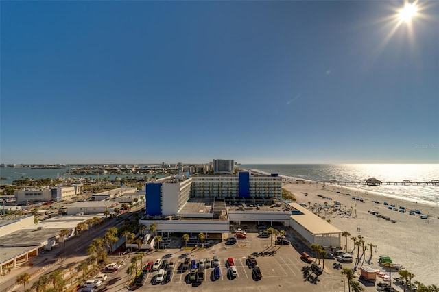 bird's eye view featuring a water view and a view of city