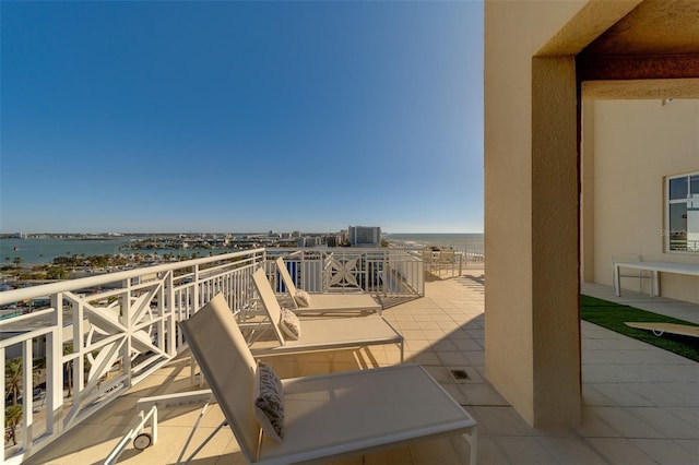 view of patio / terrace featuring a water view