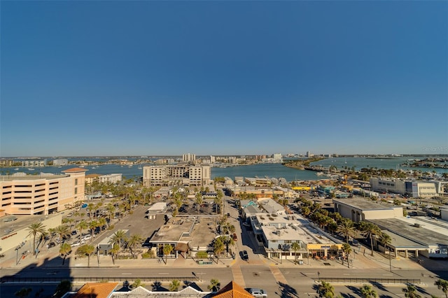 bird's eye view with a water view and a view of city