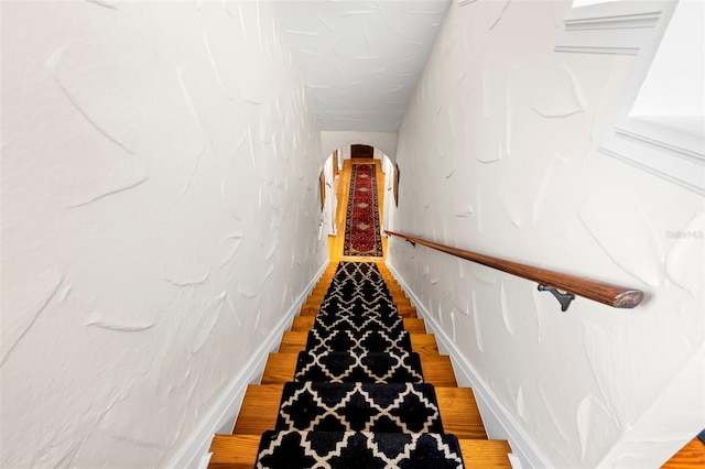 stairway with wood-type flooring