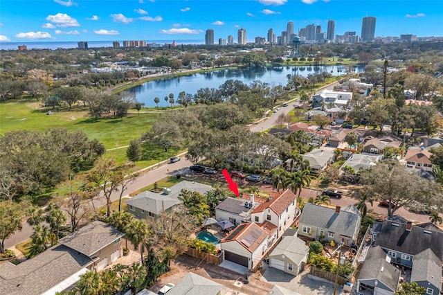 drone / aerial view featuring a water view