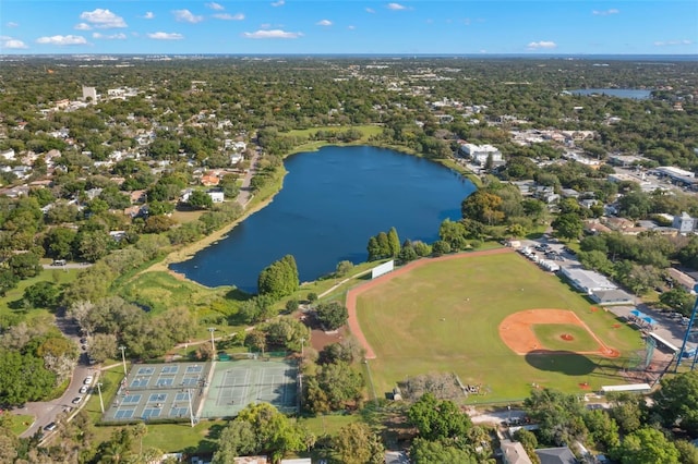 aerial view with a water view