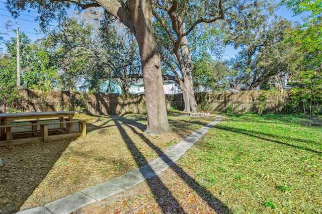 view of yard with a fenced backyard