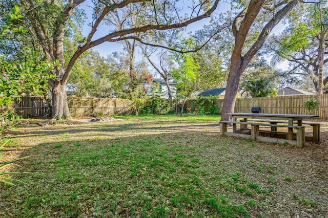 view of yard with a fenced backyard