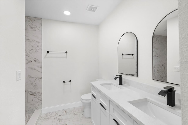 full bathroom with toilet, visible vents, marble finish floor, and a sink