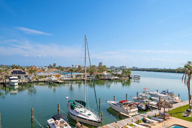 dock area featuring a water view