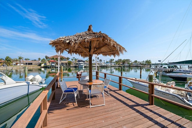 view of dock with a water view