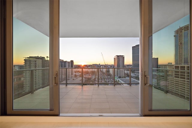 view of balcony at dusk