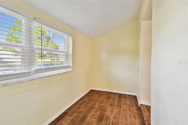 empty room featuring lofted ceiling and a textured ceiling