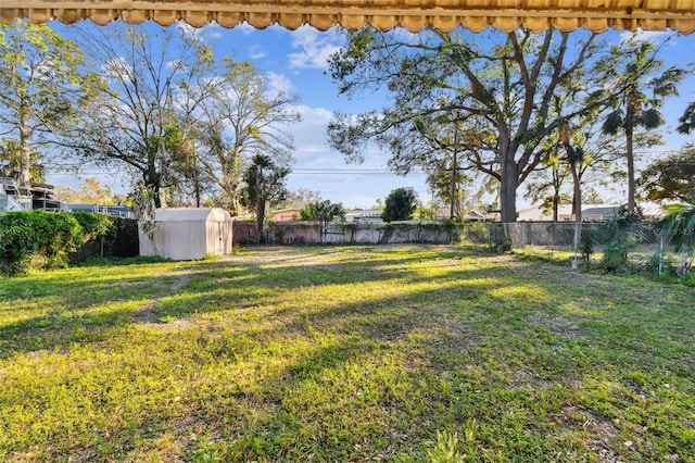 view of yard with a shed