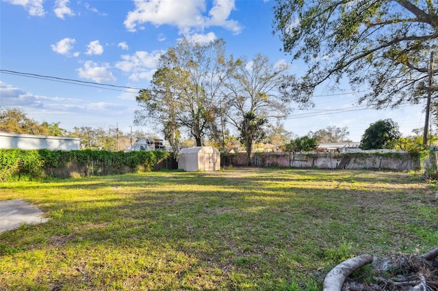 view of yard with a shed