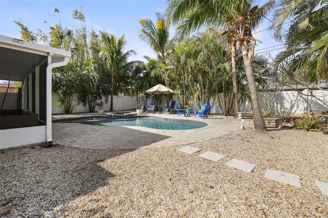 view of pool featuring a patio area and an in ground hot tub