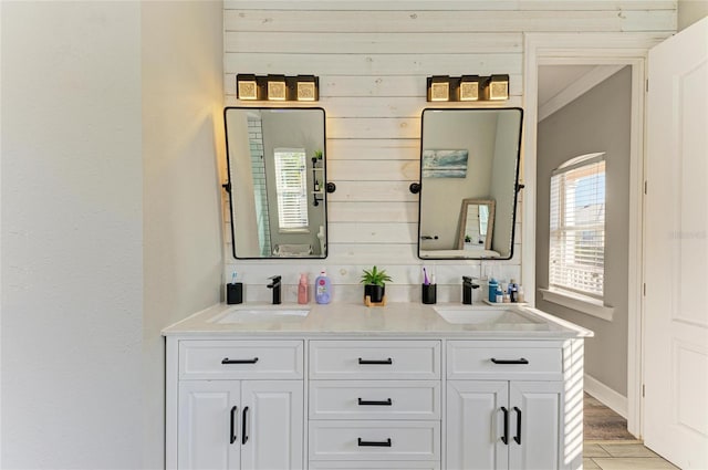 bathroom featuring hardwood / wood-style flooring and vanity