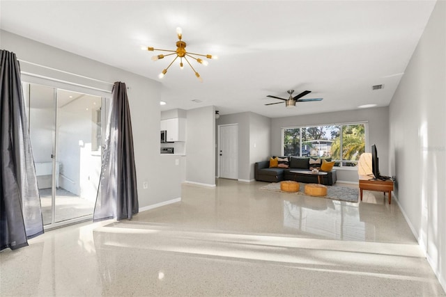 living room featuring an inviting chandelier