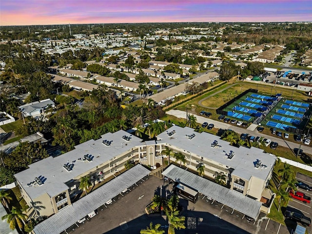 view of aerial view at dusk