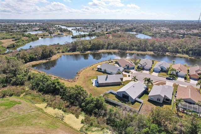 aerial view with a water view