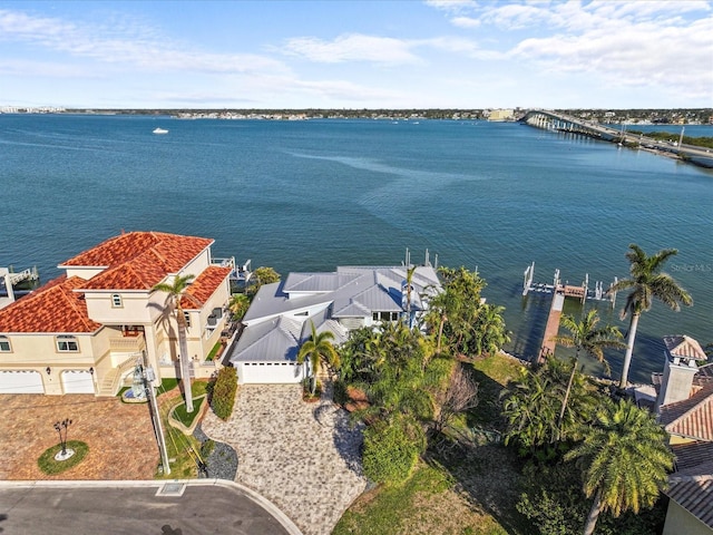 aerial view with a water view