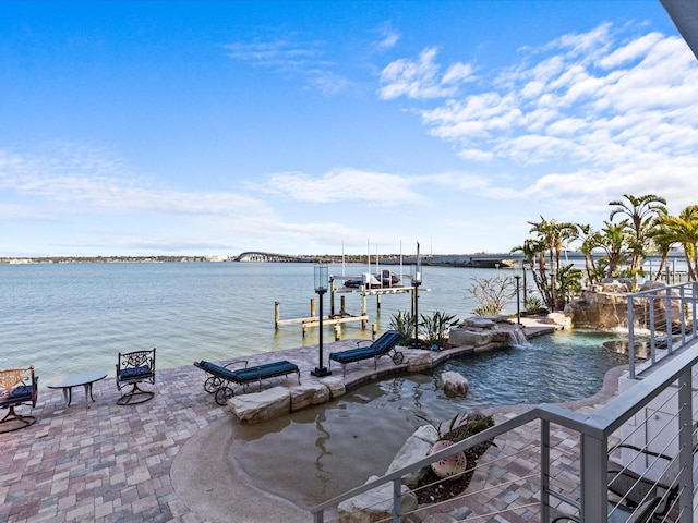 view of dock featuring a water view