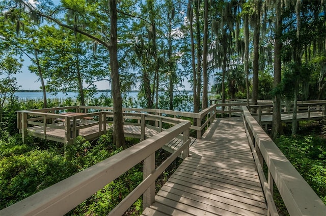 dock area featuring a water view