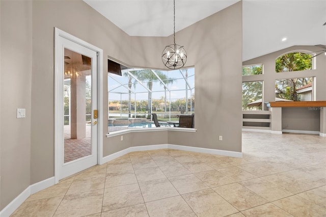 unfurnished dining area featuring light tile patterned floors