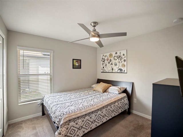 bedroom featuring carpet floors and ceiling fan