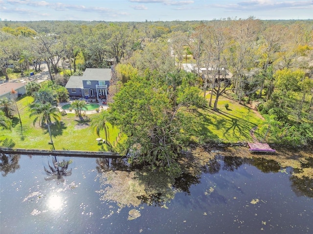 bird's eye view featuring a water view